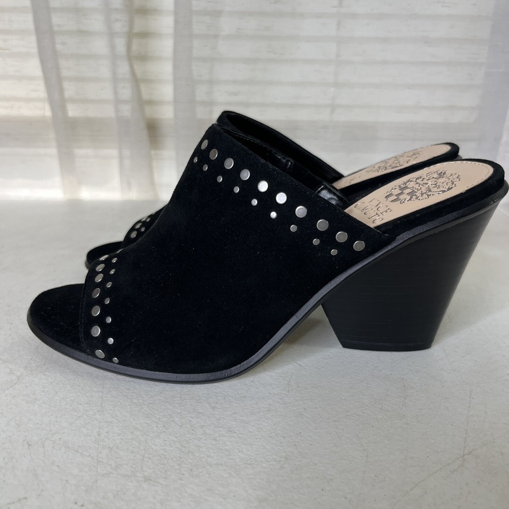 Vince Camuto Destinan Mules Studded Black Suede Leather Open Toe Size 7.5 M New!